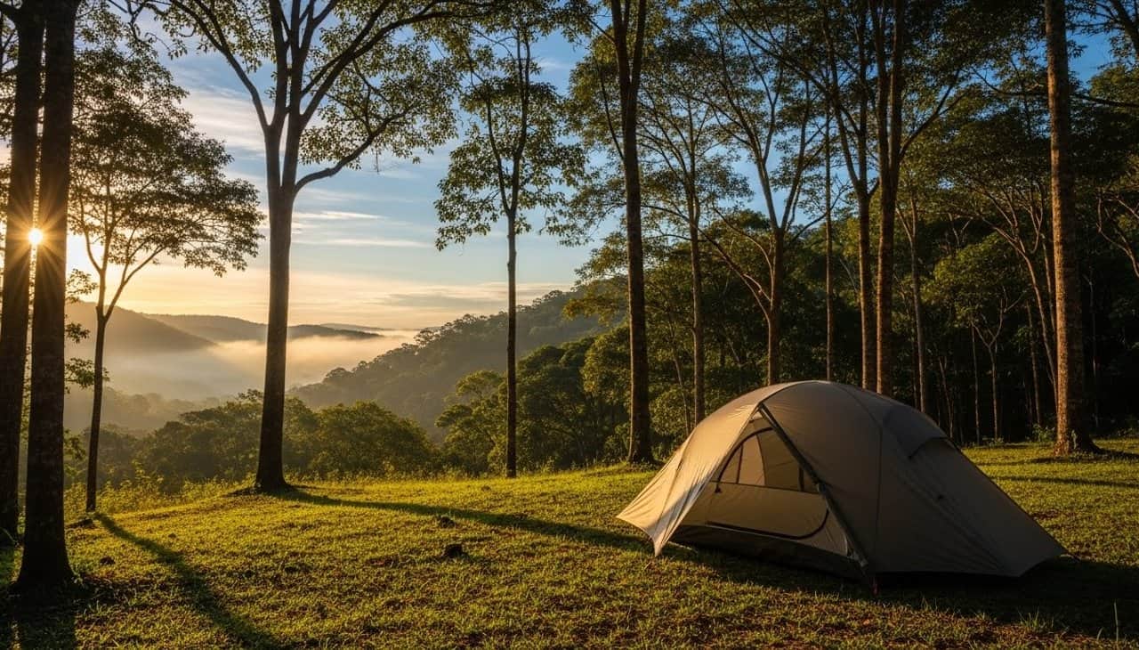 Barraca montada em acampamento selvagem no Brasil