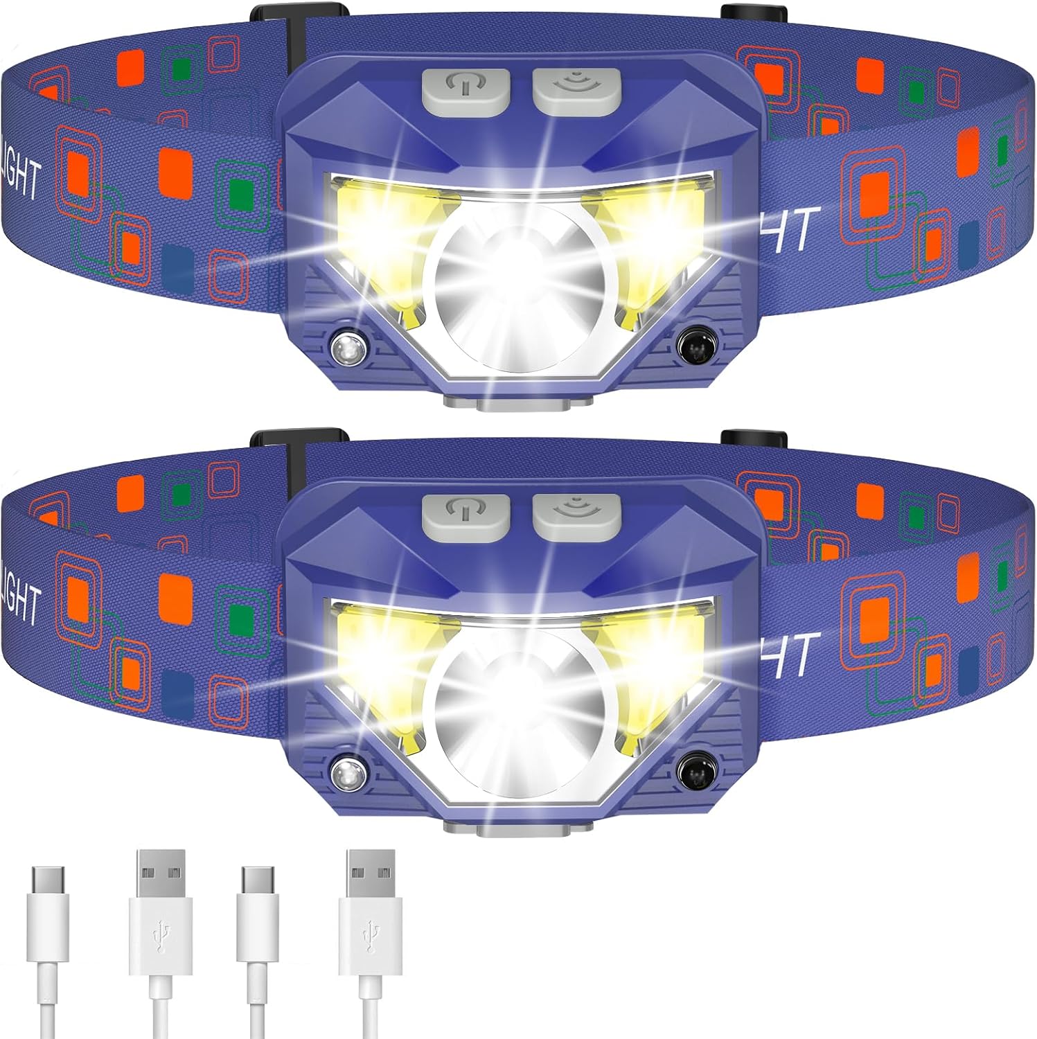 Par de lanternas de cabeça Lhknl ultraleves com luz vermelha e sensor de movimento