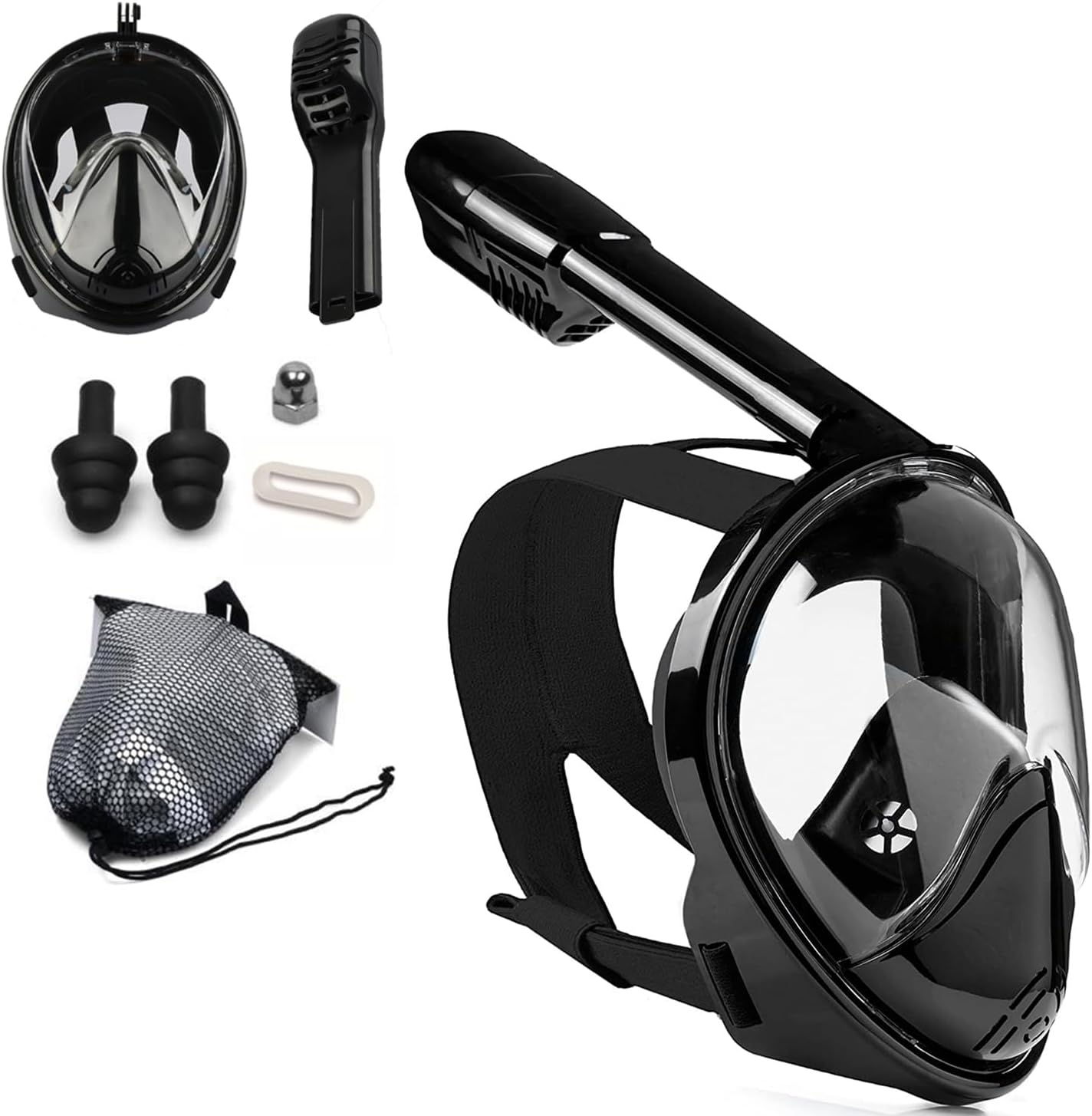 Máscara de mergulho full face com snorkel dobrável e suporte para câmera