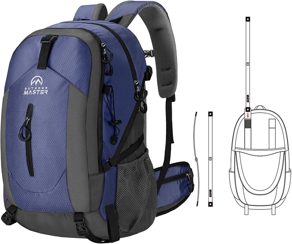 Mochila OutdoorMaster de 50 litros com suporte de alumínio e capa de chuva