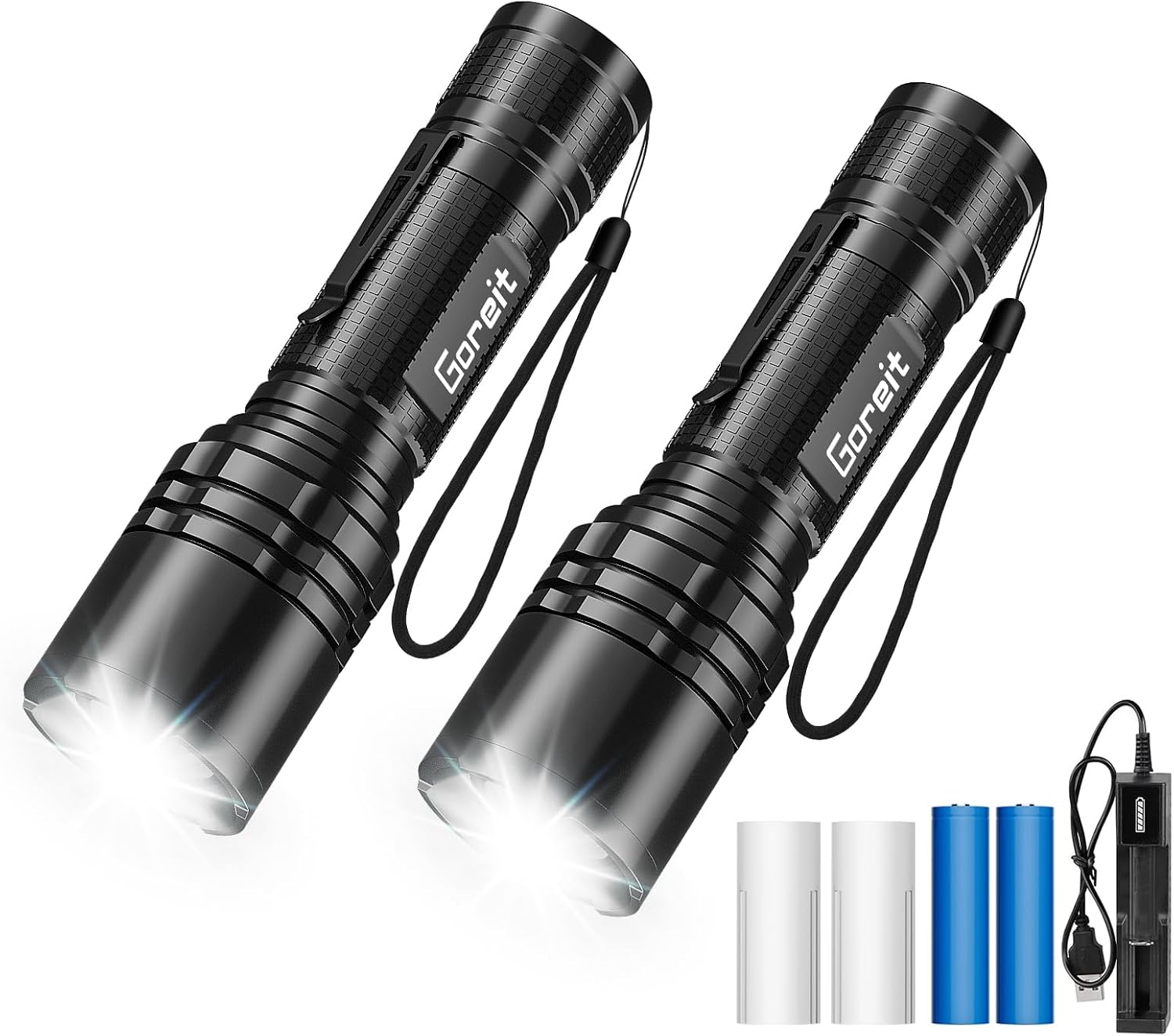 Kit Goreit G6400 com duas lanternas táticas recarregáveis e baterias 18650