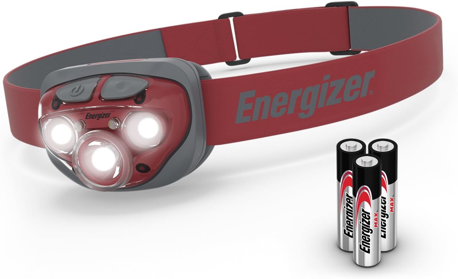 Lanterna de cabeça Energizer LED Pro315 vermelha com pilhas AAA