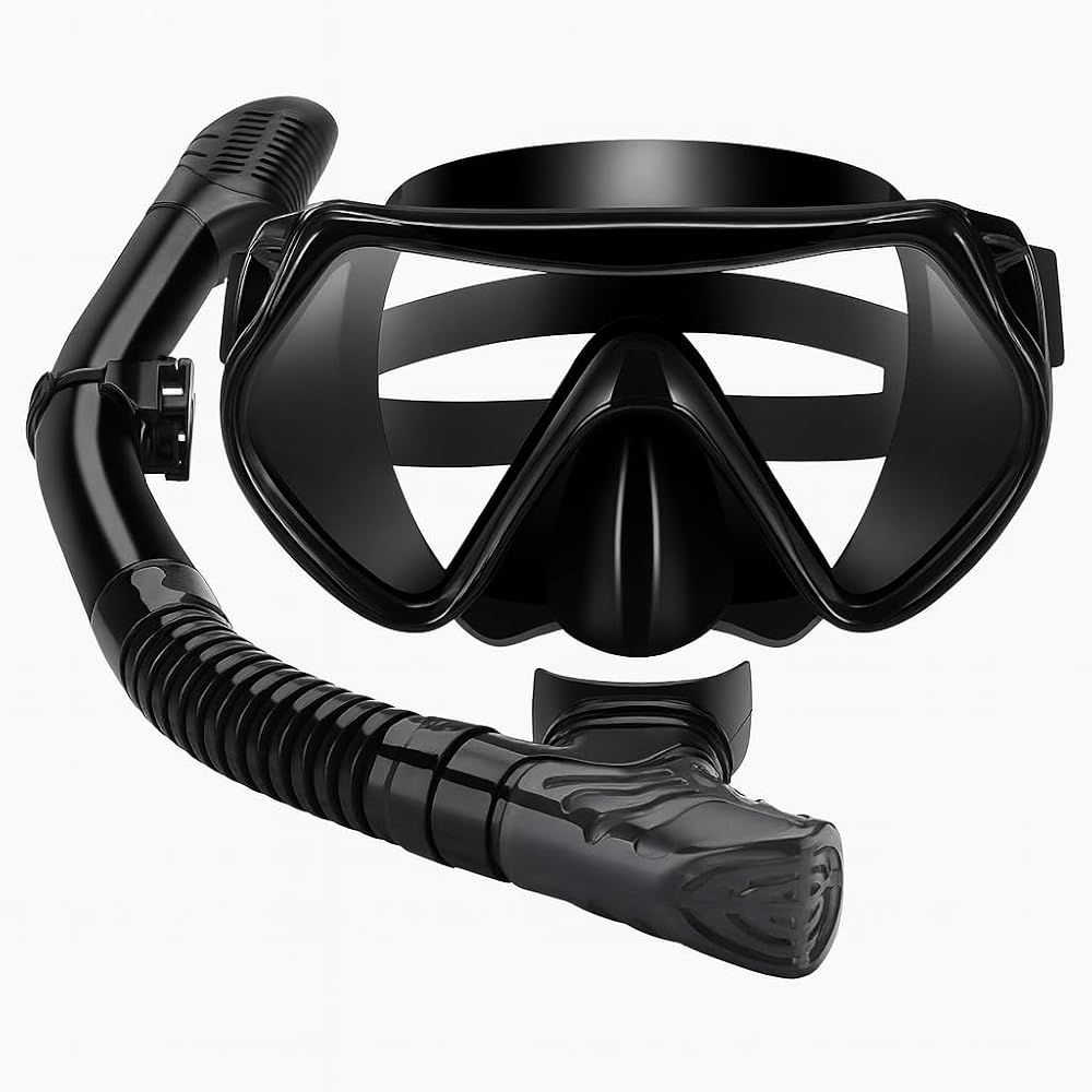 Máscara de mergulho com snorkel, visão panorâmica antifog e válvula de purga