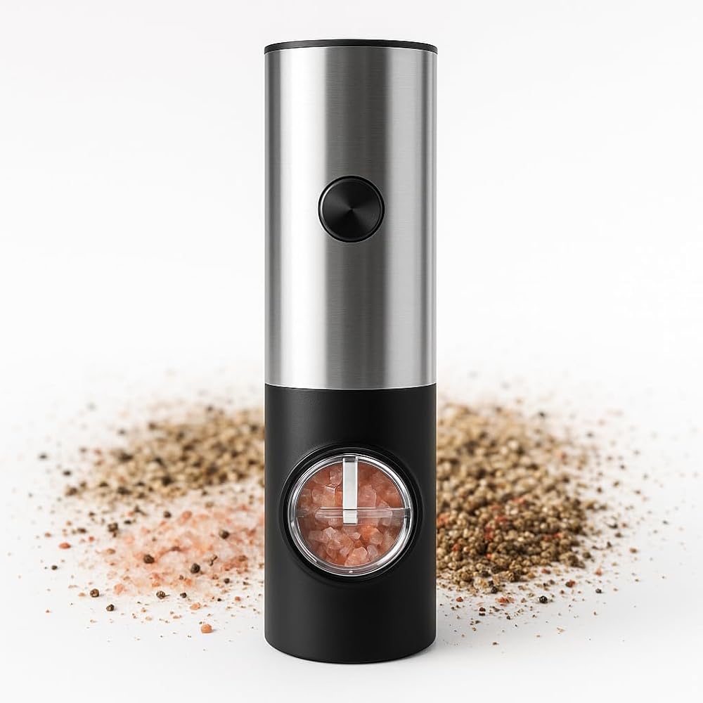 Moedor elétrico individual de inox para sal e pimenta com luz LED