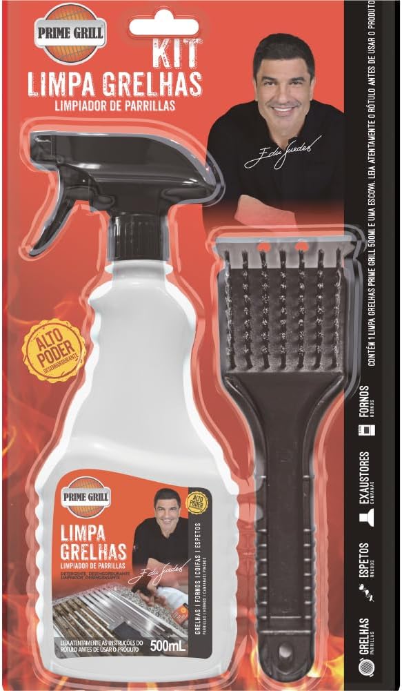 Kit limpa grelhas Prime Grill com líquido e escova