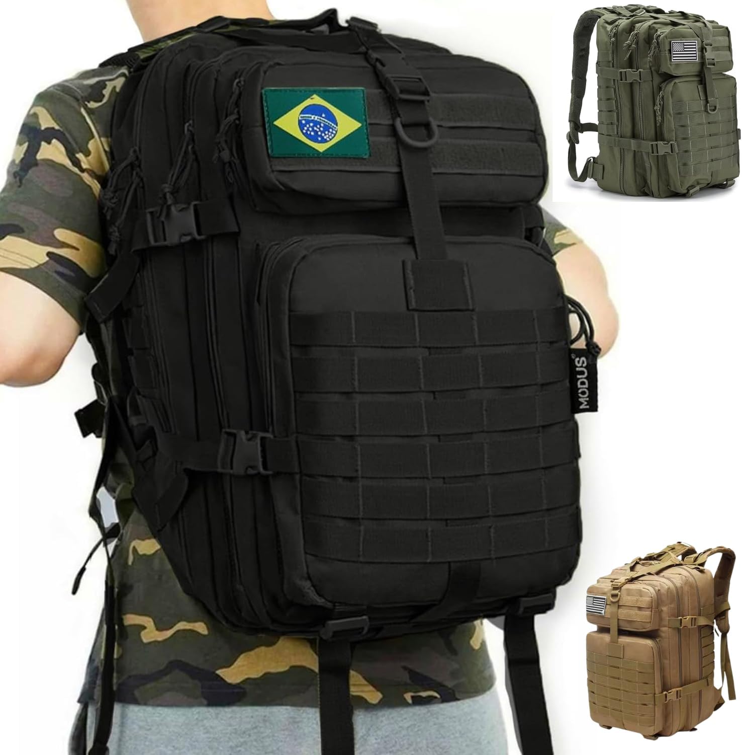 Mochila de 50 litros impermeável tipo cívico militar preta