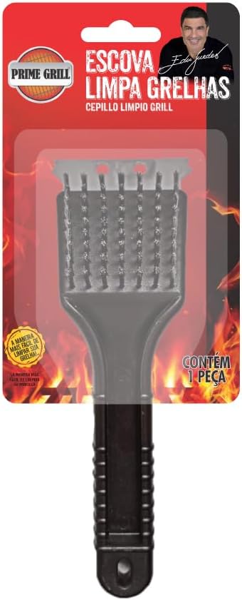 Escova limpa grelhas Prime Grill com cerdas de aço e espátula