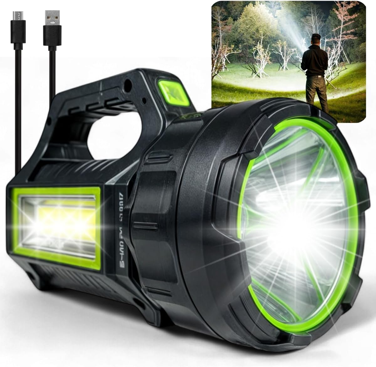 Holofote LED recarregável de longo alcance com bateria e carregamento solar