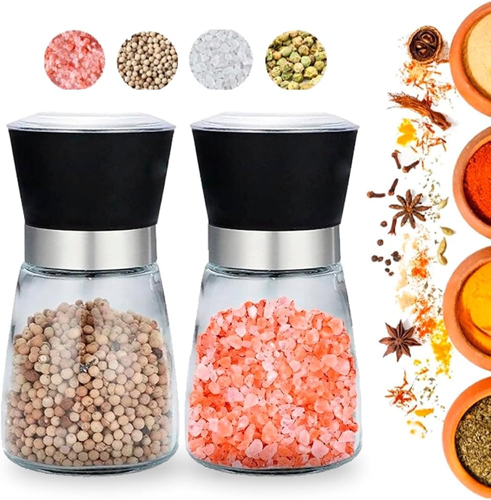 Kit de dois moedores manuais de vidro com capacidade anunciada de 180 ml
