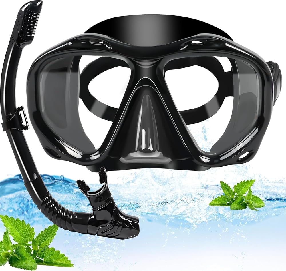 Kit de óculos de mergulho com snorkel e visão ampla de 180 graus