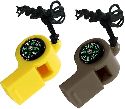 Apito de emergência com bússola integrada e cordão de transporte