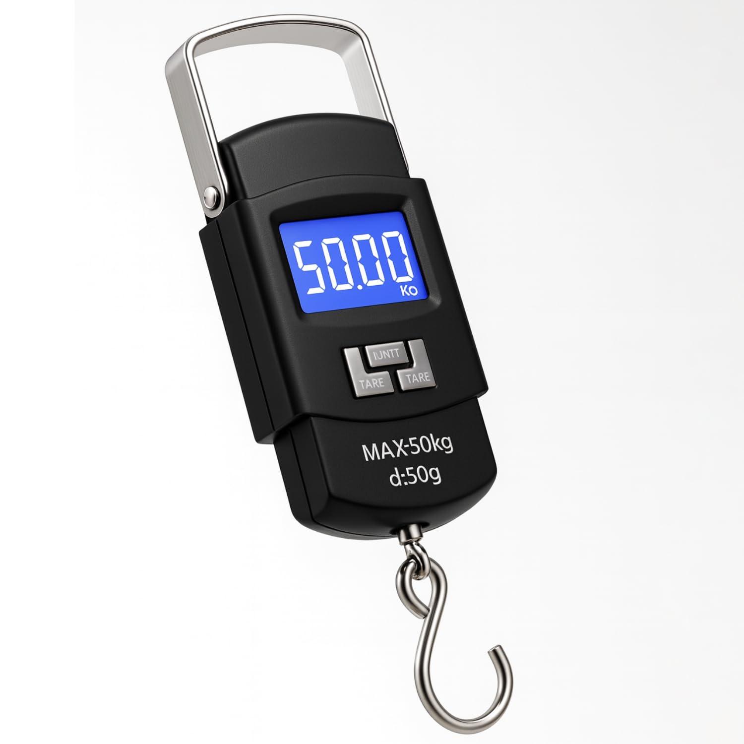 Balança digital de mão Yamashita preta com visor LCD e gancho de aço
