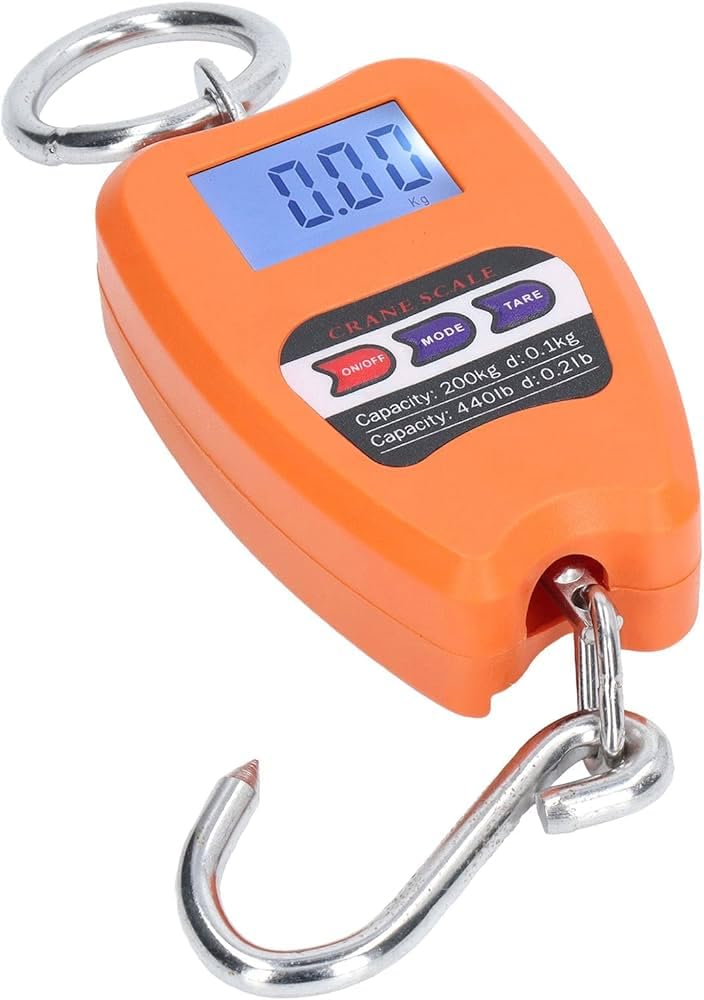 Balança de gancho digital laranja com capacidade para 200 kg