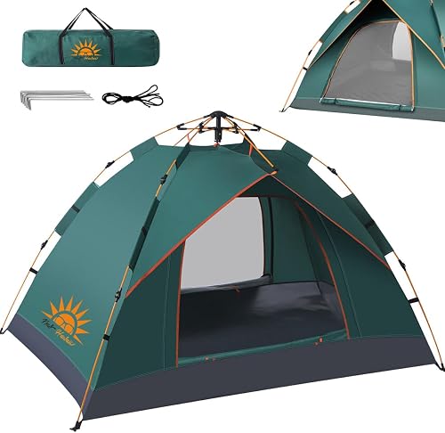 Barraca de camping automática CADINA para 3 a 4 pessoas na cor verde com estrutura de seis postes