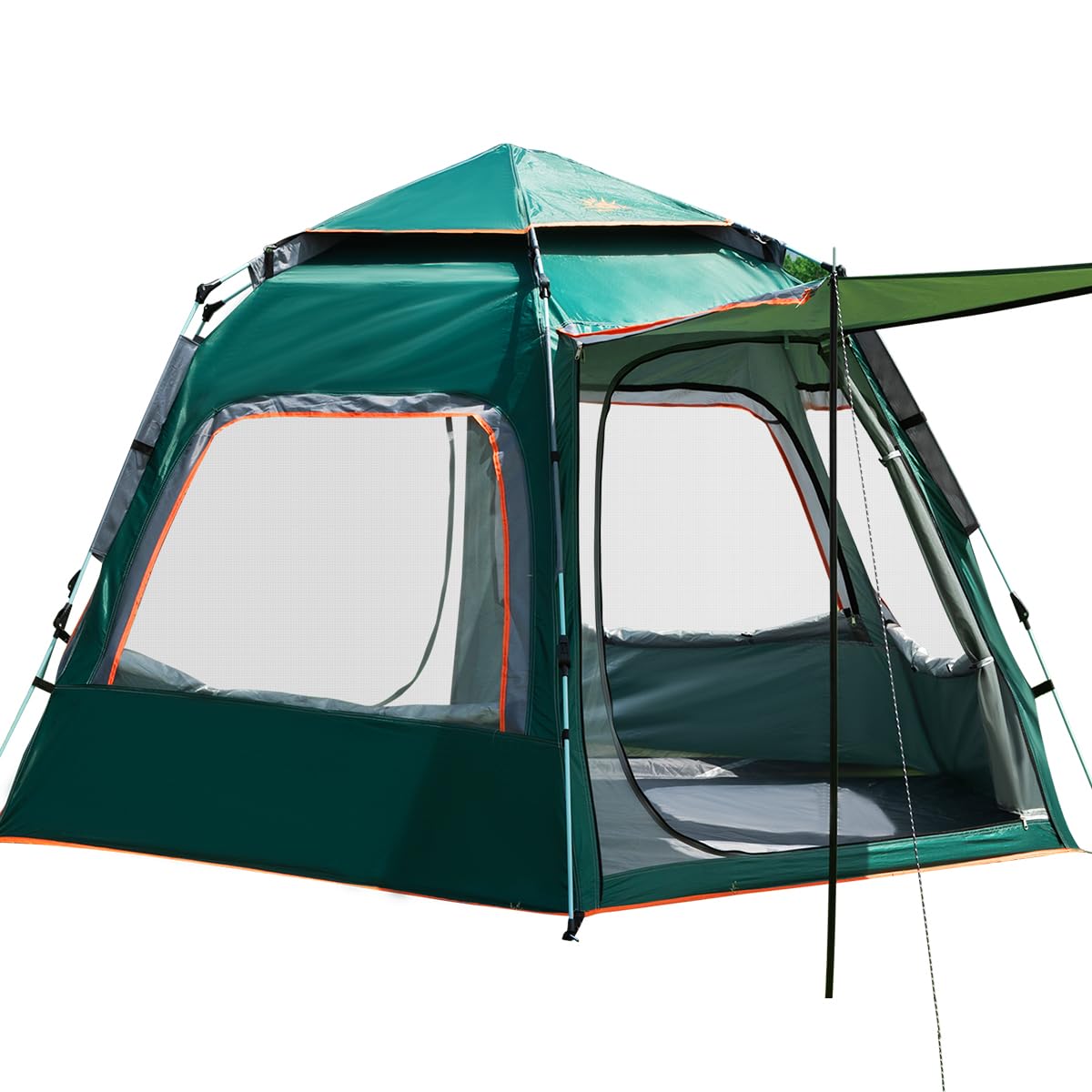 Barraca de camping CADINA automática para 6 a 8 pessoas na cor verde com varanda