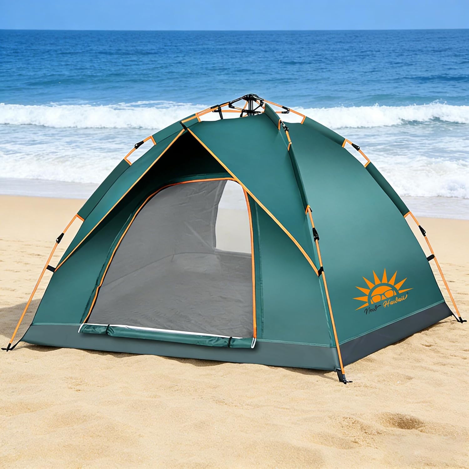 Barraca de camping CADINA automática com mosquiteiro na cor verde e revestimento prateado