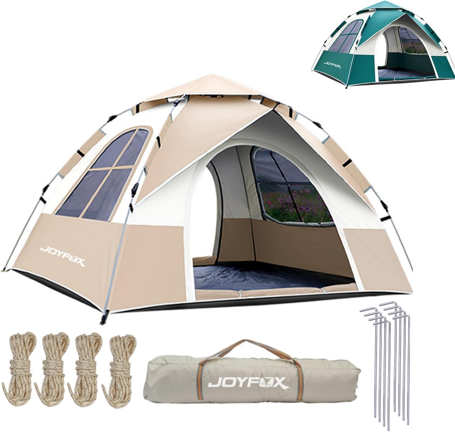 Barraca automática JOYFOX para 4 pessoas com duas portas e duas janelas