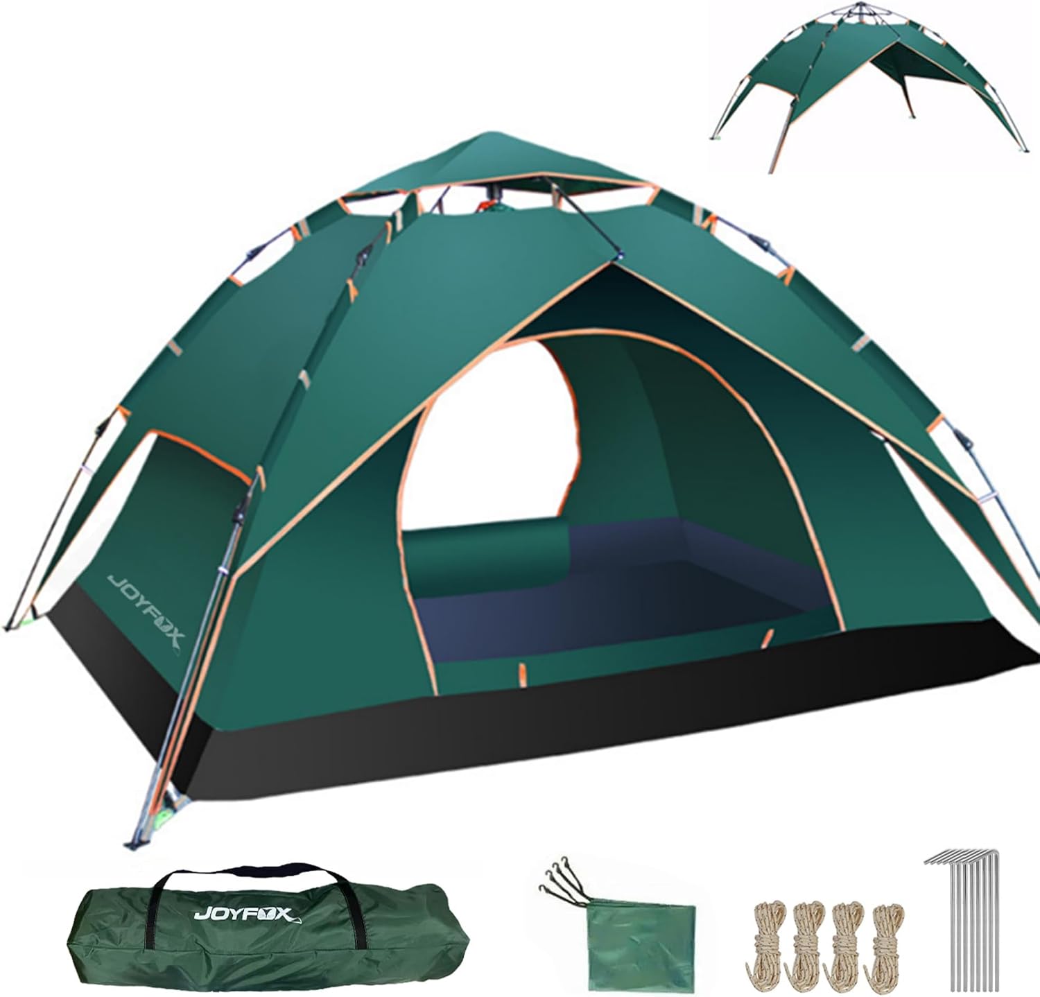 Barraca de camping JOYFOX de dois andares para 3 a 4 pessoas na cor verde escuro