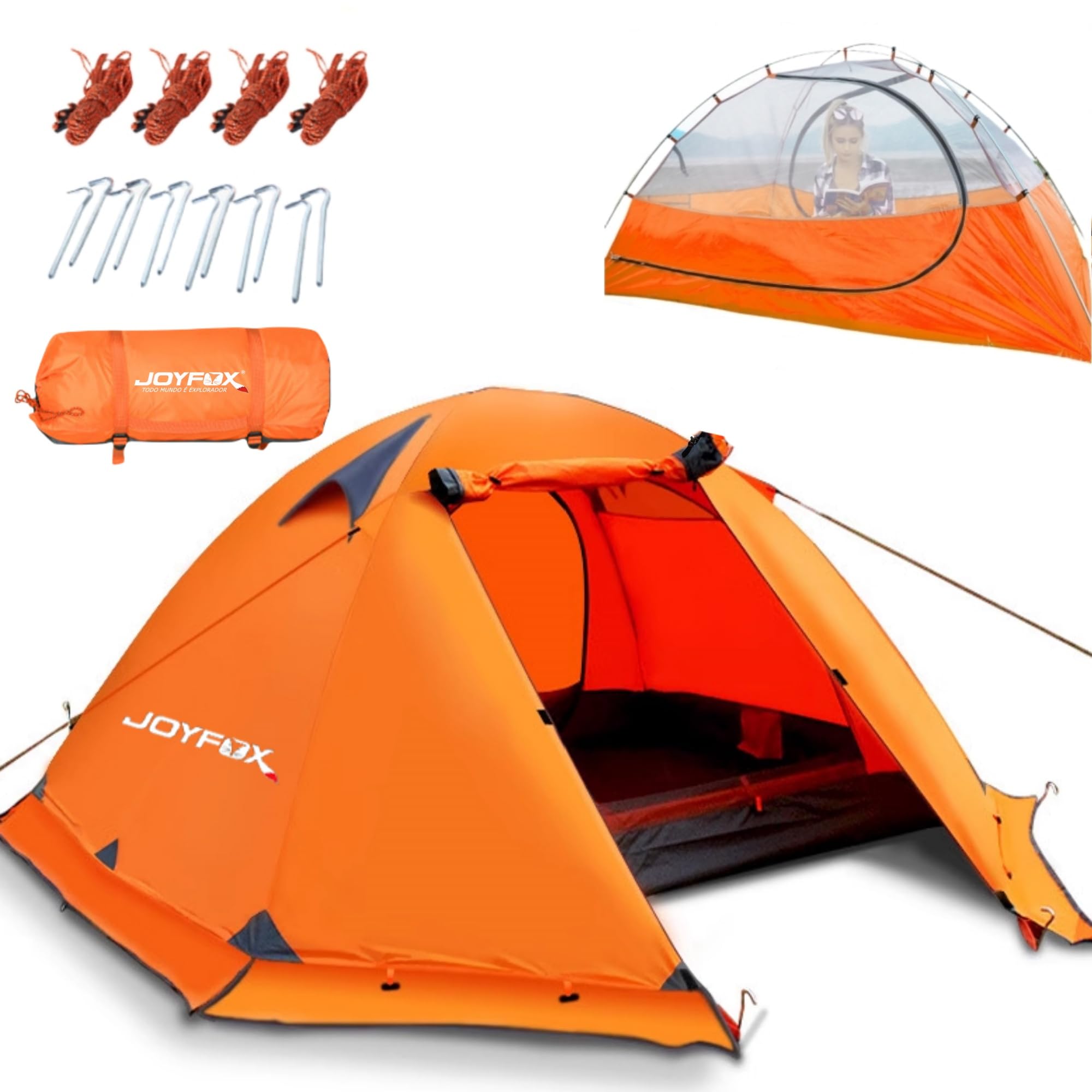 Barraca JOYFOX Rainfly ultraleve de 2 a 3 pessoas na cor laranja com sobreteto