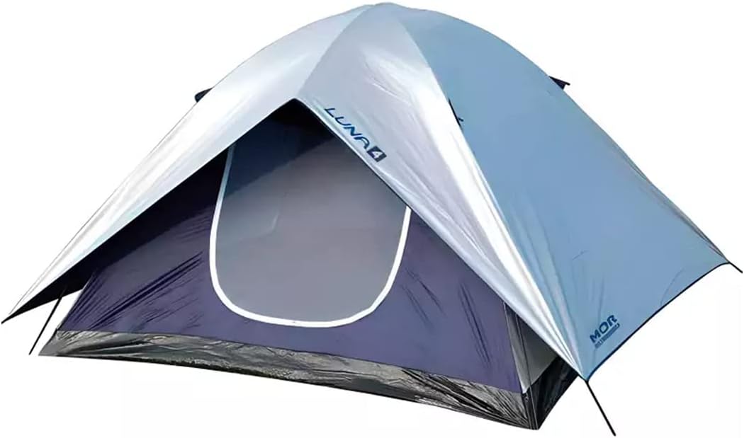 Barraca MOR Luna para 4 pessoas montada, com mosquiteiro na porta