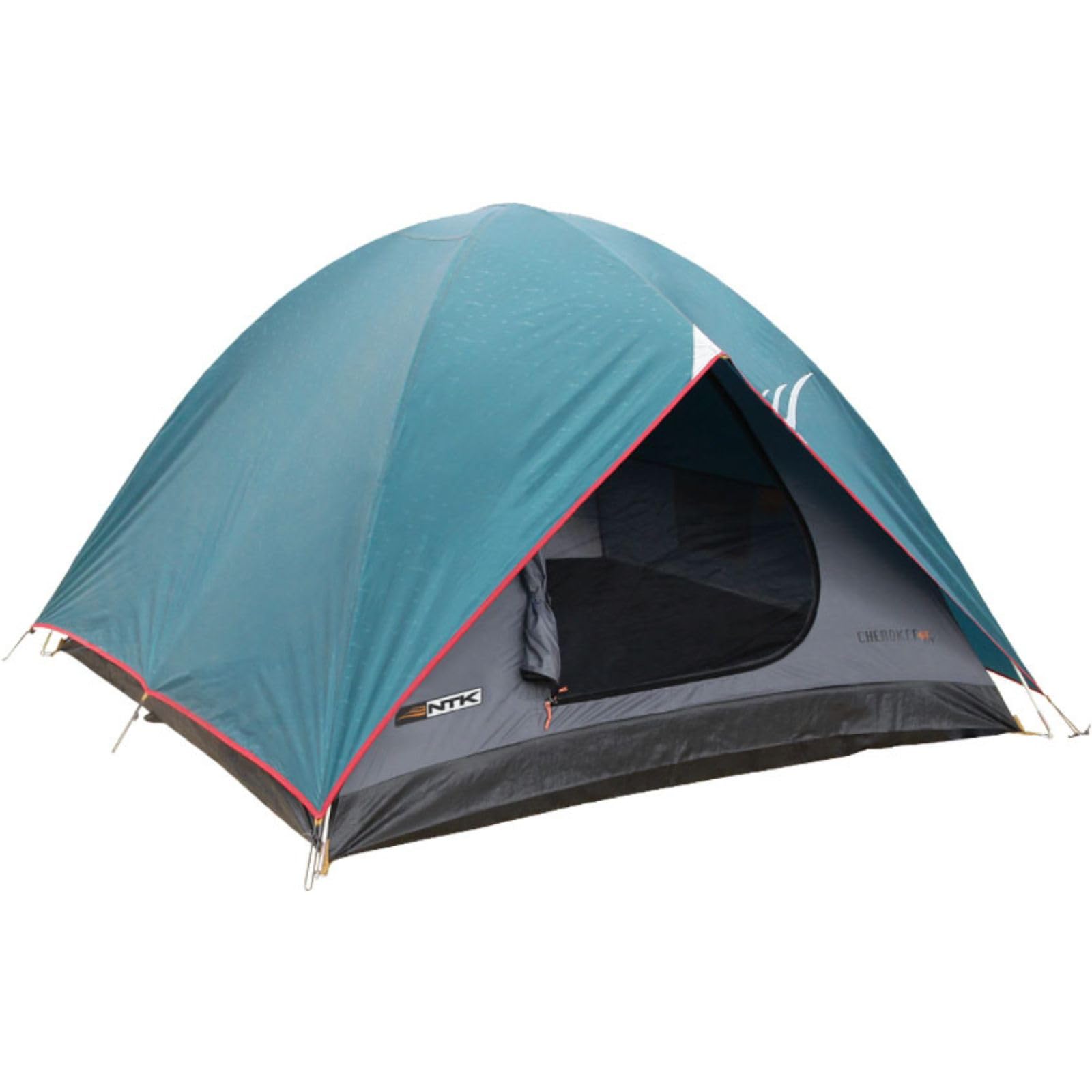 Barraca de camping NTK Cherokee GT 3/4 montada em terreno seco e aberto