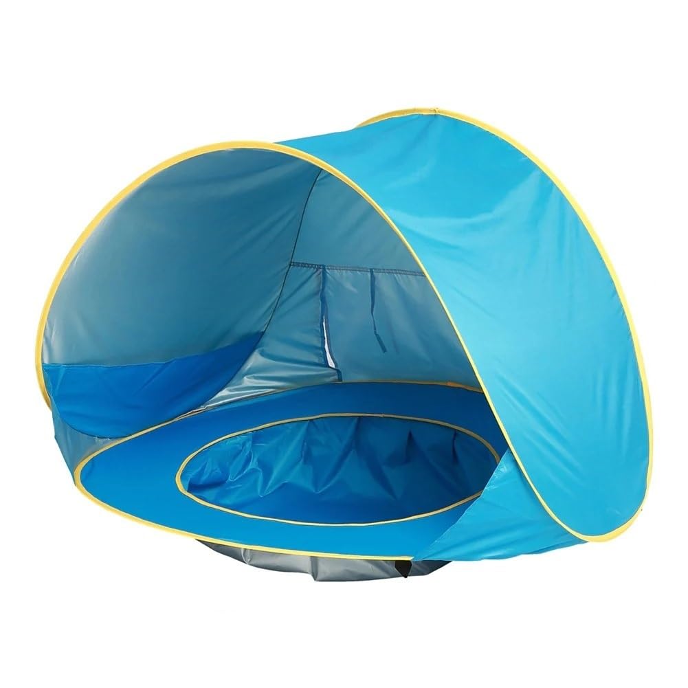 Tenda de praia EasyGo na cor azul com piscina integrada e proteção UV para bebê