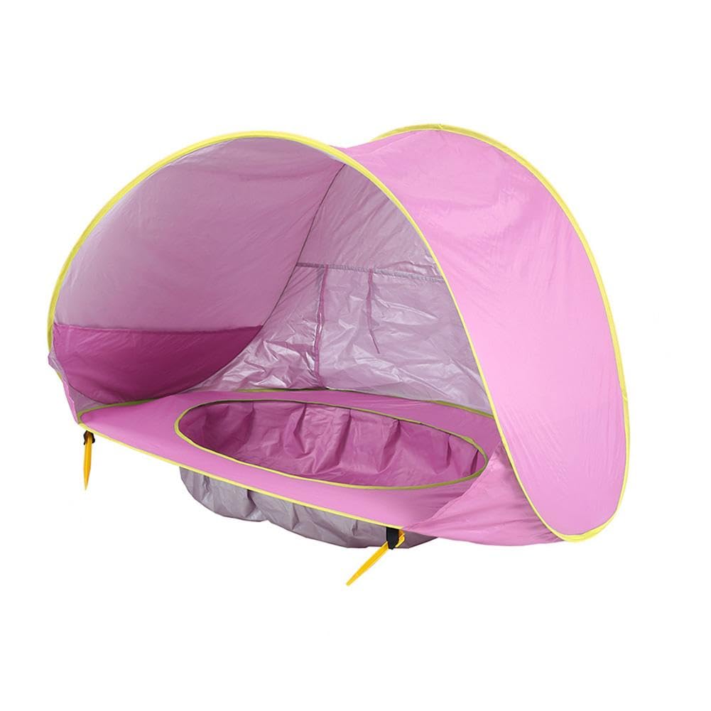 Tenda infantil EasyGo na cor rosa com piscina integrada e proteção UV para bebê