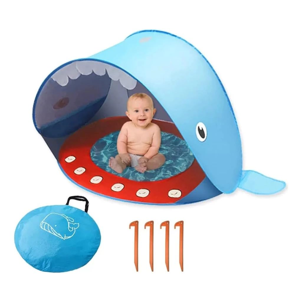 Tenda de praia EasyOne pop-up na cor azul com piscina integrada e proteção FPS 50+