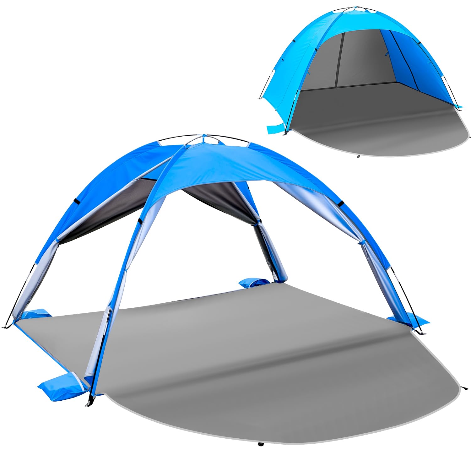 Barraca de praia Outterra na cor azul para 3 a 4 pessoas com proteção FPS 50+ e quatro portas