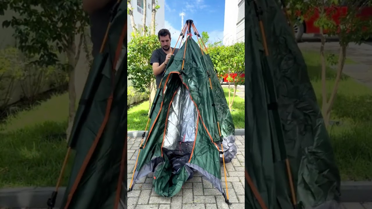 Montagem de barraca camping automática de 3 a 4 pessoas