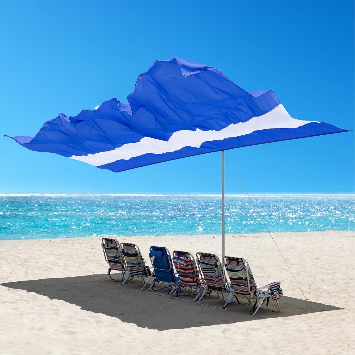 Sombra de praia TENRAI autoajustável ao vento na cor azul para seis pessoas