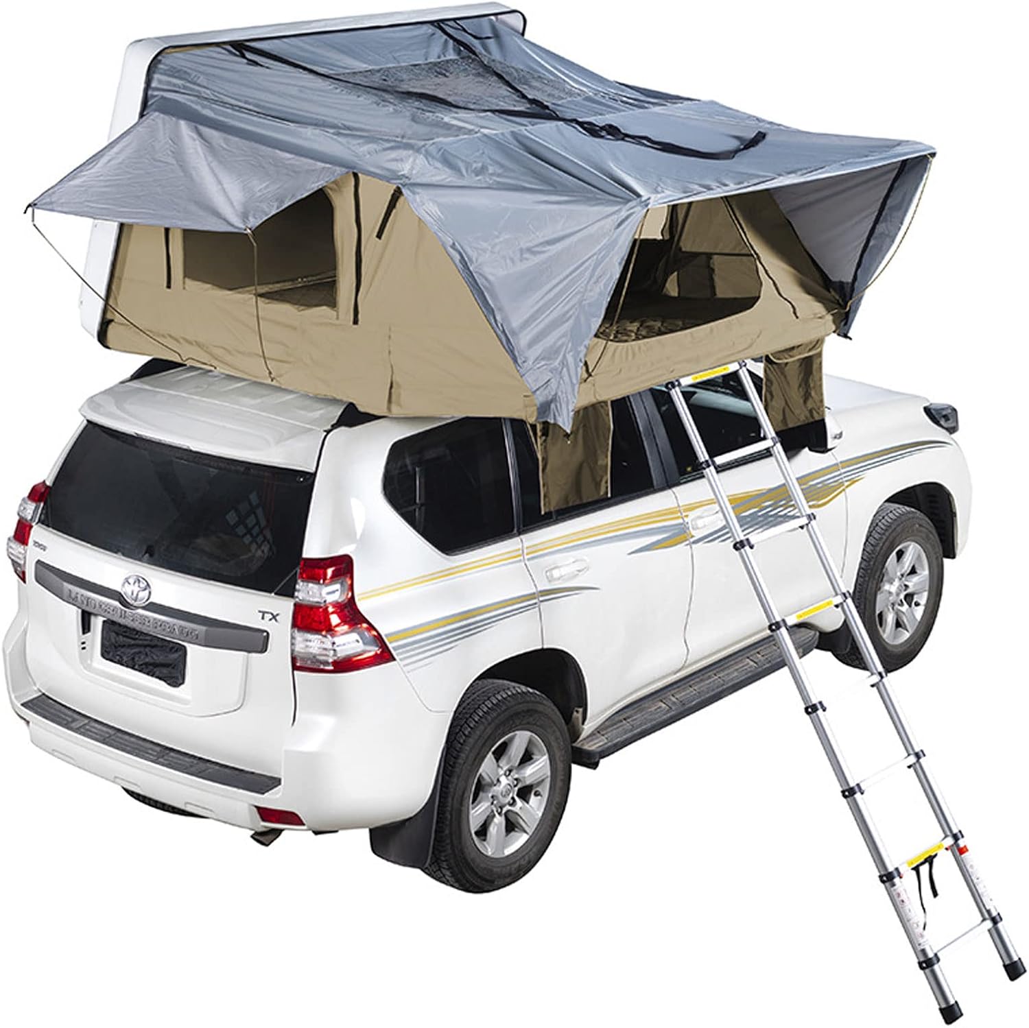 Barraca de teto rígida Premium Modelo D montada sobre um carro 4x4