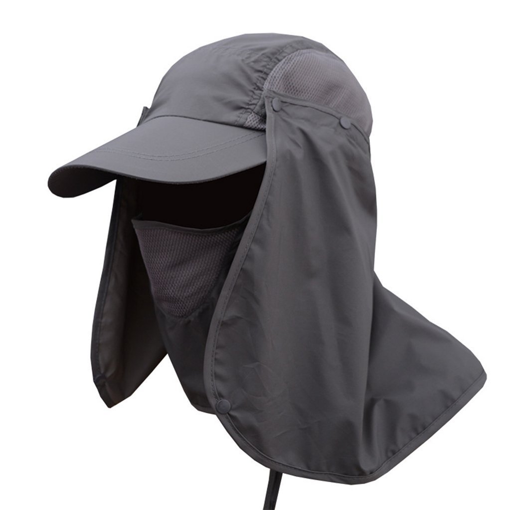 Boné gorro cinza de pesca com mosquiteiro para proteção da cabeça e nuca