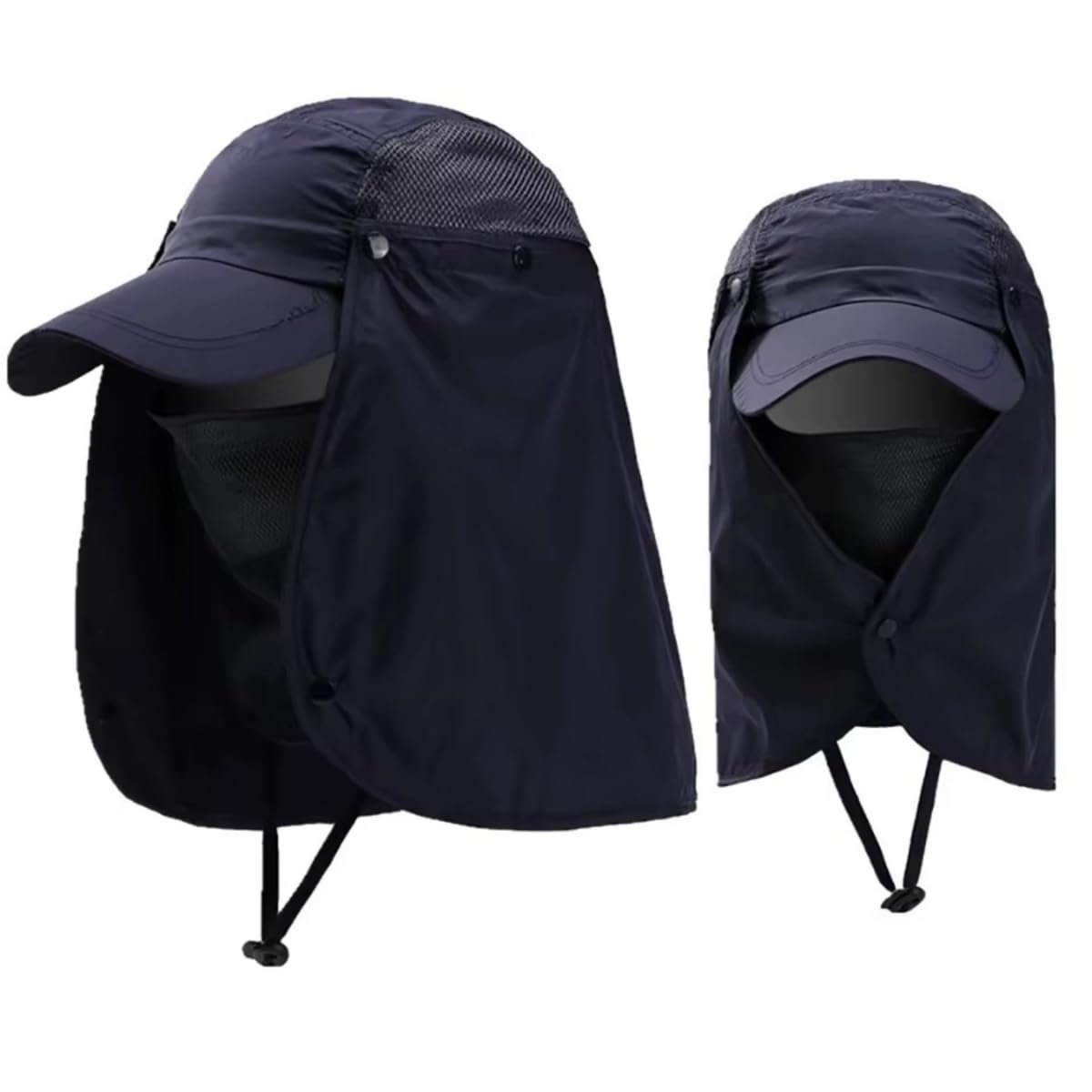 Boné gorro de pesca preto com mosquiteiro e proteção UV 50