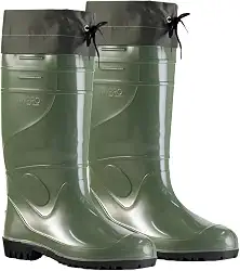 Bota de PVC flexível verde com polaina extra longa e reforço