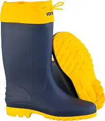Bota de PVC Vonder azul com polaina amarela de cano médio