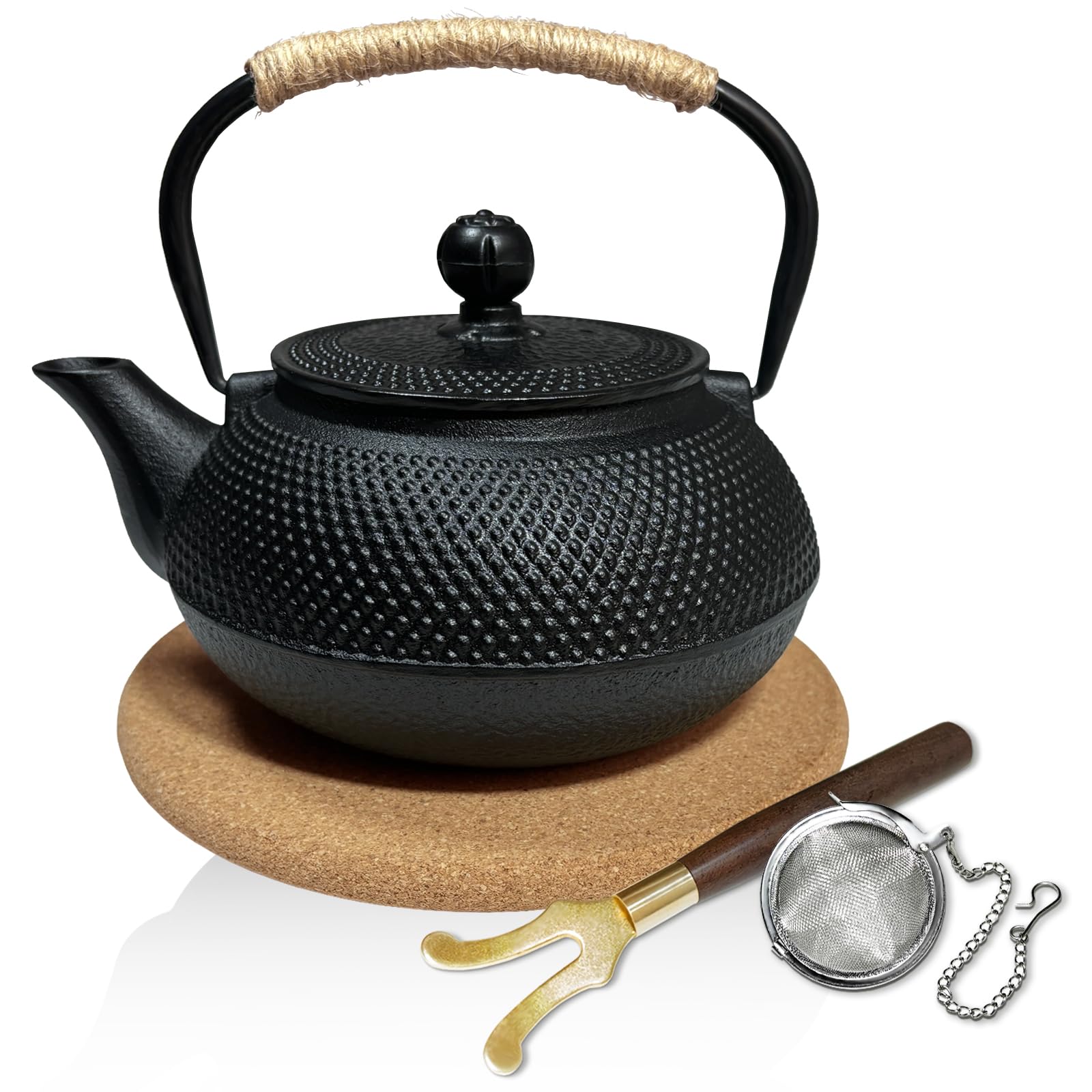 Bule japonês de ferro fundido de 650 ml na cor preta com infusor de aço inox