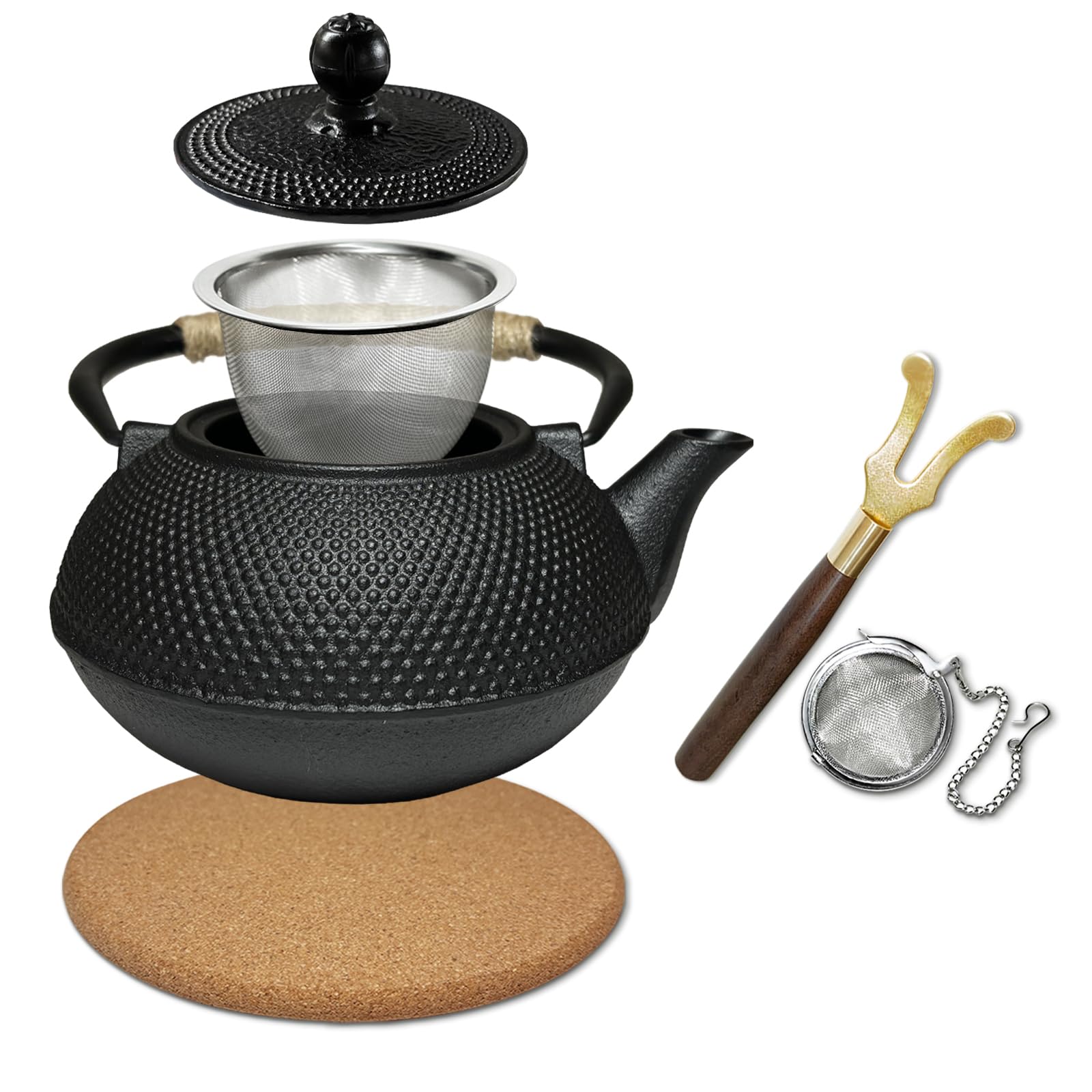 Bule japonês de ferro fundido de 900 ml na cor preta com infusor de aço inox