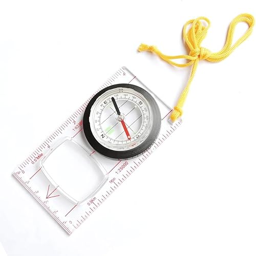 Bússola de navegação com base em acrílico transparente e cordão amarelo