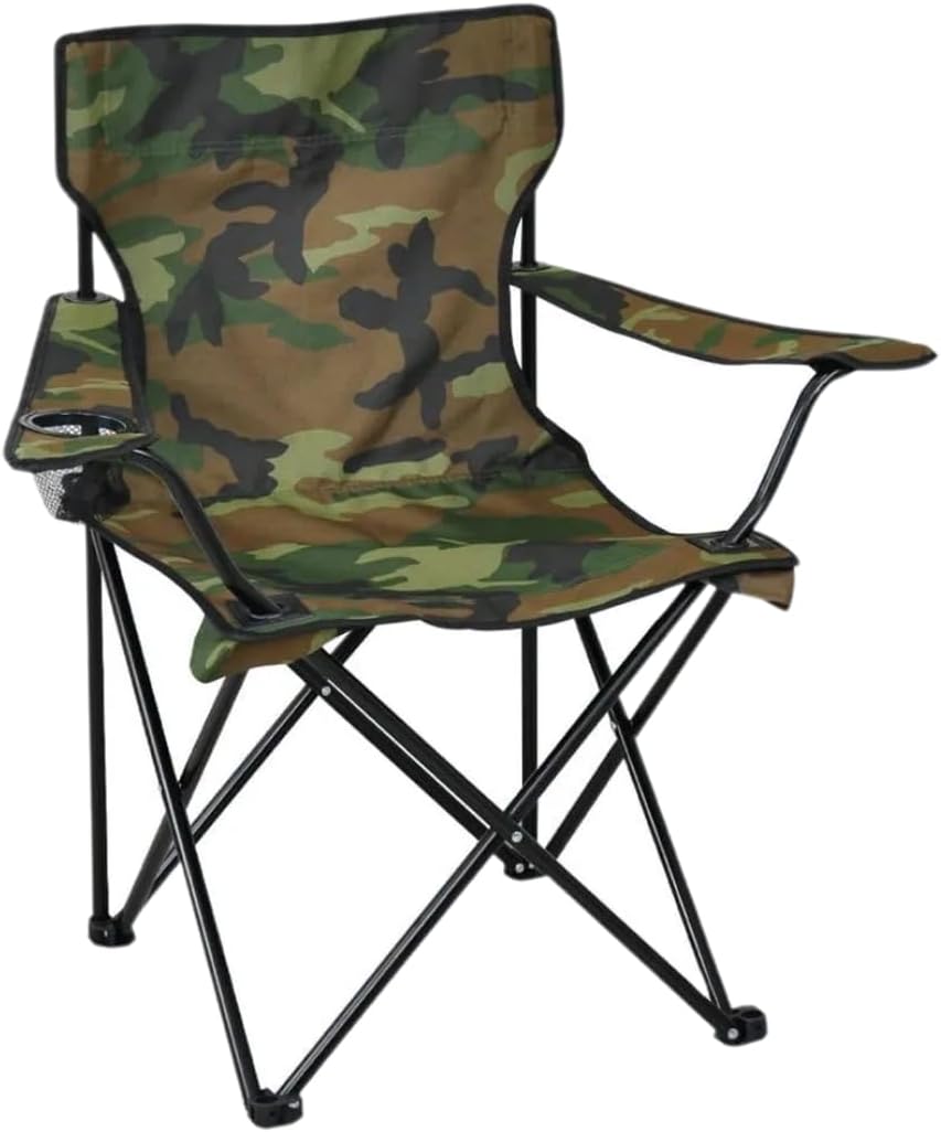 Cadeira de camping dobrável camuflada com porta-copo e bolsa