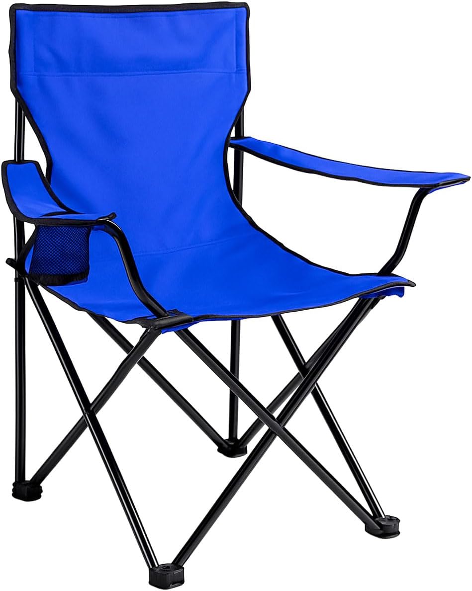 Cadeira de camping dobrável Idea com apoio de braço e porta-copos na cor azul