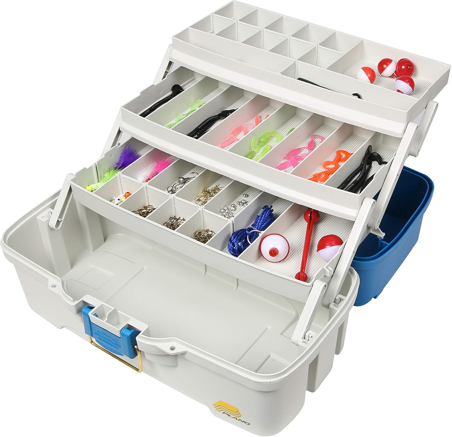 Caixa de pesca Plano Ready-Set-Fish azul com três bandejas articuladas