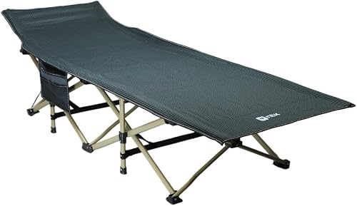 Cama dobrável NTK Dream de estrutura de aço na cor cinza, aberta para camping