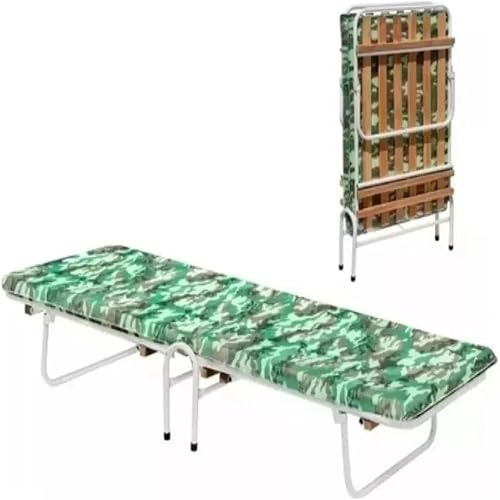 Cama dobrável de ferro reforçada com colchão incluso na cor verde exército