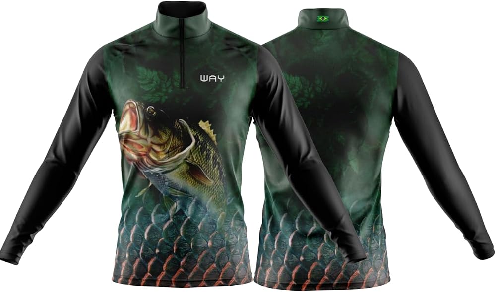 Camiseta de pesca masculina com proteção UV50+ na estampa Black Bass