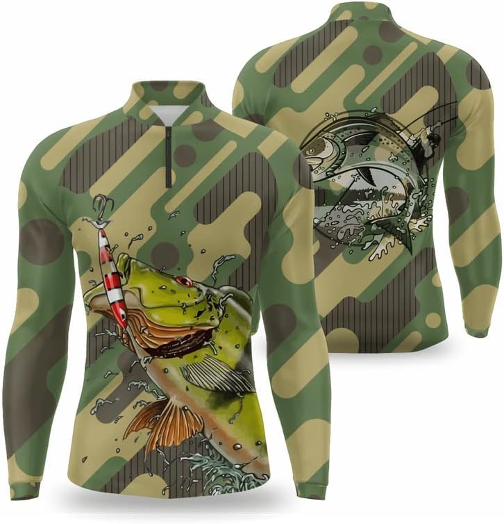 Camisa de pesca camuflada azul com proteção solar UV fator 50