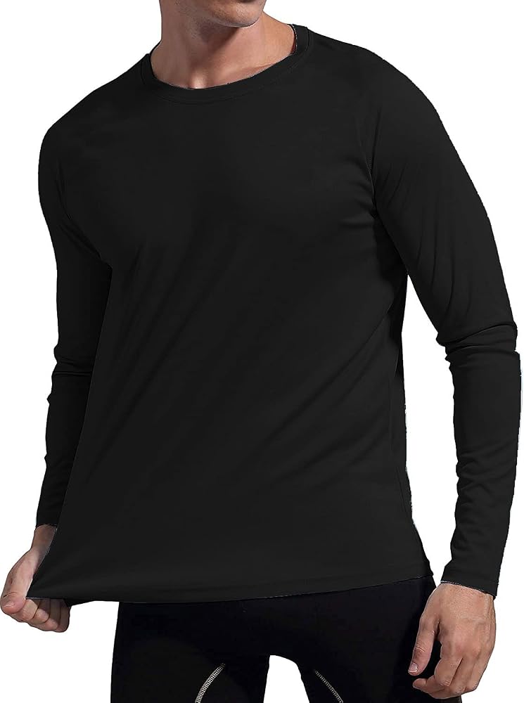 Camiseta UV masculina preta de manga longa com tecido Ice Dry Fit