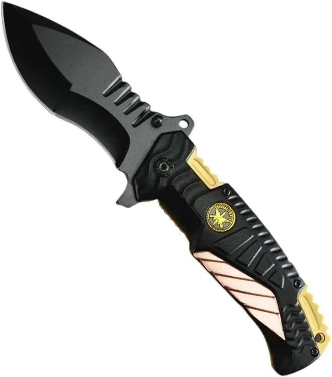 Canivete tático de sobrevivência Fire Fighter de 21 cm nas cores dourado e preto