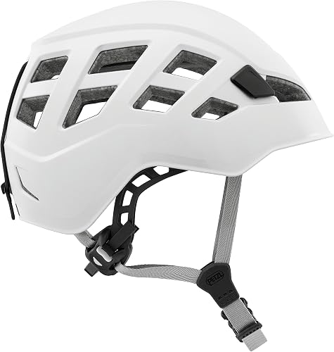 Capacete de escalada Petzl Boreo na cor branca com detalhes escuros