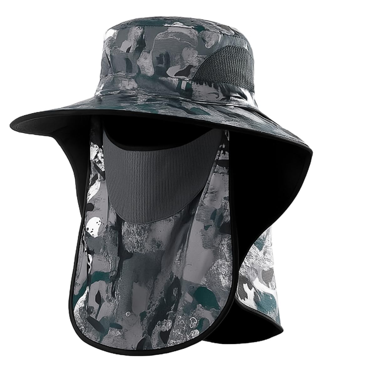 Chapéu de pesca camuflado com proteção UV e protetor de nuca